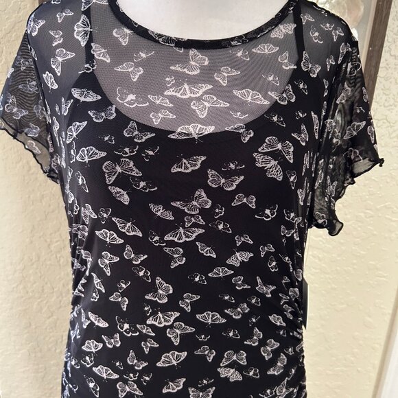 NWT Black Mesh Butterfly Maxi Dress - Picture 2 of 7